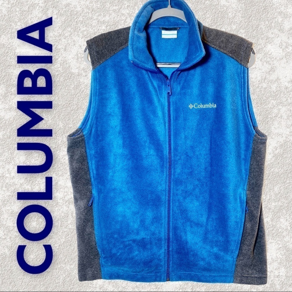 COLUMBIA Fleece Mock Neck Full Zip‎ Blue & Black Vest, Size Medium